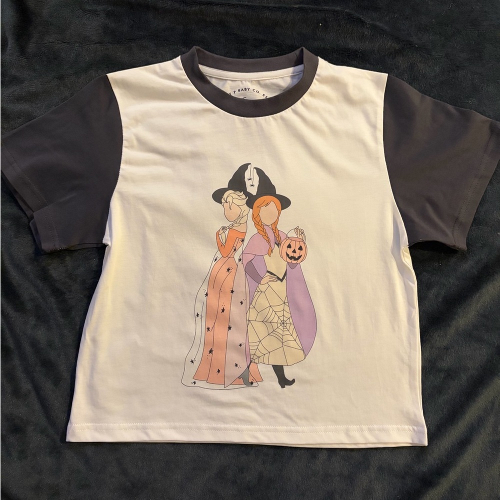 Sweet P Baby Co. Girls 5/6 Halloween Anna Elsa Frozen Princess Tee T Shirt Grey